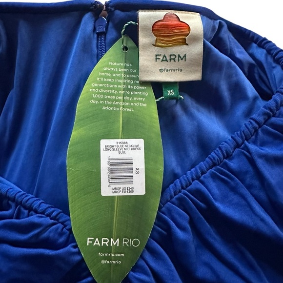 FARM Rio Bright Blue Long Sleeve Midi Dress Size XS NWT - Picture 13 of 14